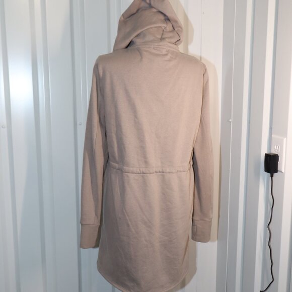 Beyond Yoga Womens Luxe Fleece Hooded On the Go Jacket Size Med Beige Open Front - Picture 2 of 8